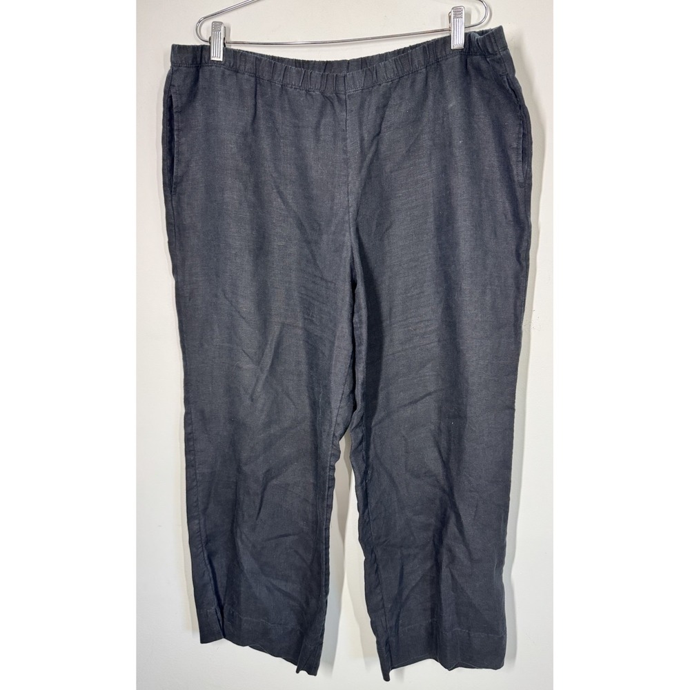 J. Jill Women's Pull On Cropped Wide Leg Linen Pants Size LT Black Lagenlook - Picture 2 of 11